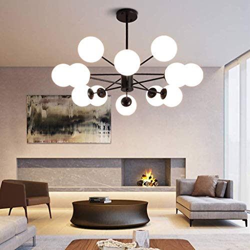 KBEST Lámpara de techo moderna con forma de fajín mágico de cristal metálico E27, luz de techo, lámpara de salón, pantalla blanca, lámpara de mesa de comedor, regulable, 95 cm, negro Cover