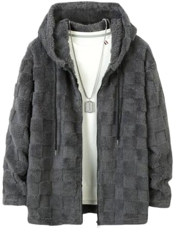 （11:00時点） [Inkpoo] メンズ バーカー 秋冬服 長袖 コート 分厚い フード付き 丸首 裏起毛 暖かい 防寒保温 厚手 肉厚生地 シンプル 無地 部屋着 カジュアル ハイクオリティー 大きいサイズ ファッション アウトドア オフィス デート 普段着 Gray 2XL