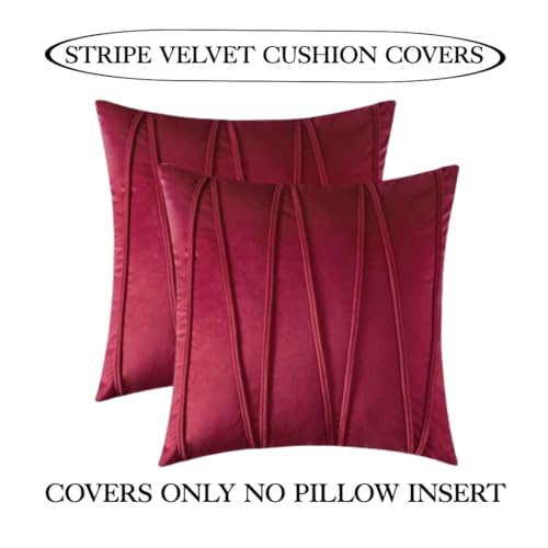 Image of Amazon Brand - Umi Decorative Striped Throw Pillow Covers 14 X 14 Inch,Soft Solid Velvet Pillow Covers Cushion Case with Zigzag Pattern for Sofa Bedroom 35 X 35 Cm (Pack of 5) Wine