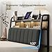 Lefurture Queen Headboard Only with Storage, Upholstered Headboards for Queen Size Bed with LED Light, Charging Station, Height Adjustable, Sturdy and Stable Headboard, Black & Grey