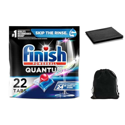 Image of FINISH - Quantum - 22ct - Dishwasher Detergent - Powerball - Ultimate Clean & Shine - Dishwashing Tablets - Dish Tabs, Includes Cleaning Cloth and Storage Pouch