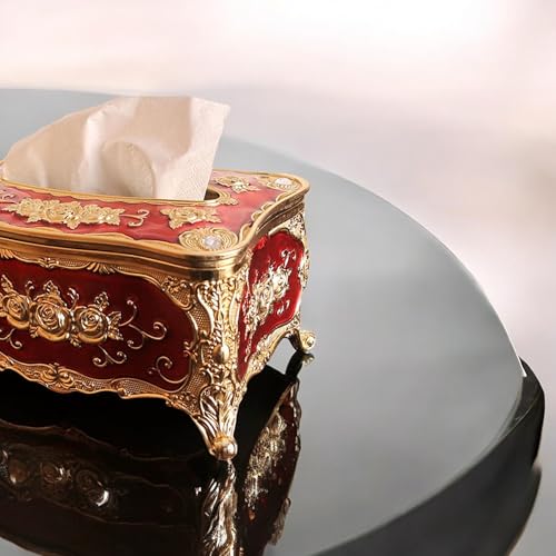 Image of Napkin Holder for Dining Table - Tabletop Napkin Dispenser, Tissue Paper Container for Kitchen, Home, Office, Restaurant (Red-Gold)