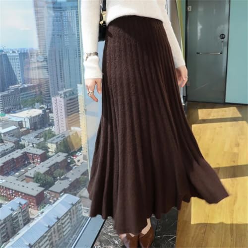 Women Winter Cashmere Long Waist Slim Skirt A-Knit Umbrella Pleated Skirts2