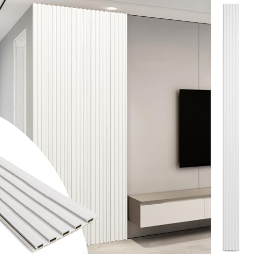 Image of Art3d 108 x 6 in WPC Wood Slat Wall Panels, 3D Wall Accents, 8-Pack, White