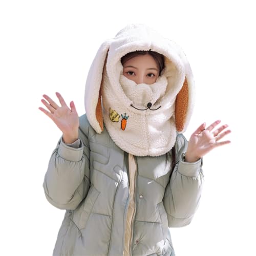 Frapopo - Frapopo Rabbit Ski Balaclava, Cute Bunny Snowboard Face Masks, Rabbit Snowboard Helmet Cover, Sherpa Hood Ski Mask for Women (CA/US, Alpha, One Size, Beige)