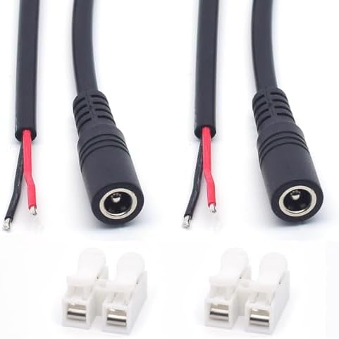 2PCS 0.3M/1FT 18AWG 12V 7A DC Power Pigtail Barrel Plug 2.1MM x 5.5MM Female Connector with 2-Position Spring Wire Connector for Replace DC Cable
