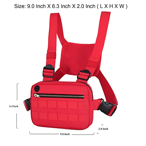 Outdoor Water Resistant Chest Bag For Men,Tactical Edc Chest Pack With Built-In Phone Holder, Lightweight Utility Chest Rig Pouch For Workouts, Running,Cycling,Hiking (M, Red) #TOP1
