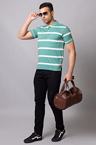 Image of PRORIDERS Half Sleeve Cotton Blend Fabric Collared Regular Fit Men's Polo Striper Tshirt with Pocket for Casual wear