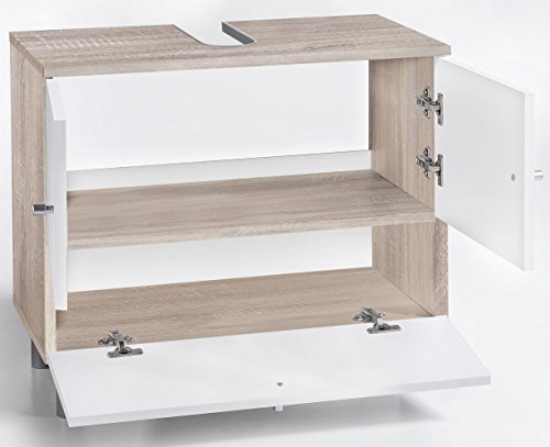 Preisvergleich Produktbild Badezimmer Bad-Unterschrank Weiss - Sonoma Waschbeckenunterschrank Eiche Weiss - (2879)