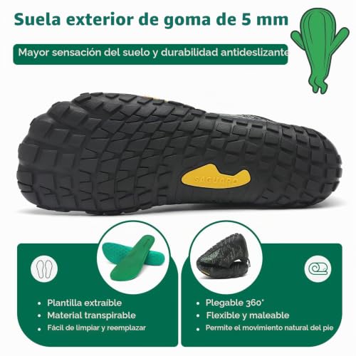 Miniatura 6 de Saguaro Barefoot Zapatillas De Trail Hombre Mujer Zapatos De Deporte Transpirable Antideslizante Calzado Minimalistas Verde 39 Eu
