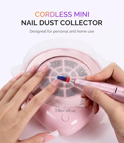 Image of MelodySusie Compact Cordless Nail Dust Collector, PProR 6000RPM Mini Nail Vacuum Fan with 3 Suction Modes and 30 Disposable Filter Papers for DIY & Daily Nail Care,Pink