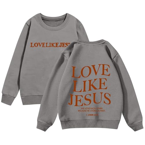 Crew Neck Grey Sweatshirt Kids Long Sleeve Letter Print Pullover Boys Sweatshirts Size 7-8 Fashion Oversized Fleece Fall Drop Shoulder White Tops For Teens With Pockets 2025 Gray 110