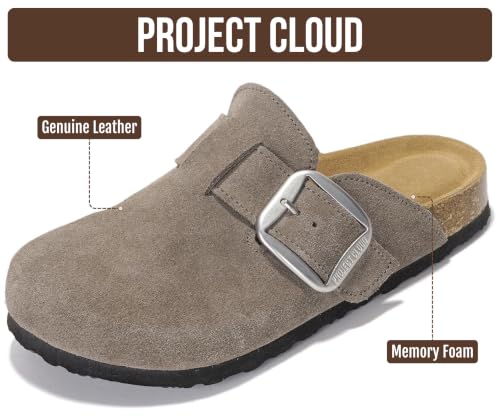 Image of Project Cloud 100% Genuine Leather Clogs for Women Shoes - Memory Foam Insole, Non-Slip & Natural Cork Footbed Arch Support Big Buckle Womens Clogs and Mules Footwear (Manchester)