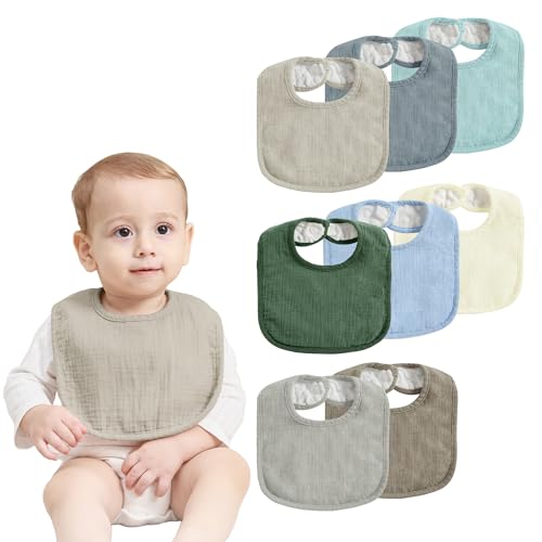 Image of JELLYMONI 8 Pack Muslin Drool Bibs for Babies - Soft Adjustable Bandana Bib with Snaps, Absorbent Unisex Teething Bib for Newborn Girls & Boys