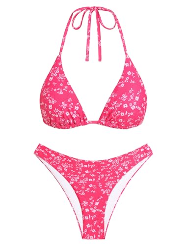 Image of ZAFUL Womens Halter Bikini Sets Triangle Bikinis High Cut Swimsuits 2 Piece Bathing Suits Sexy Swimwear