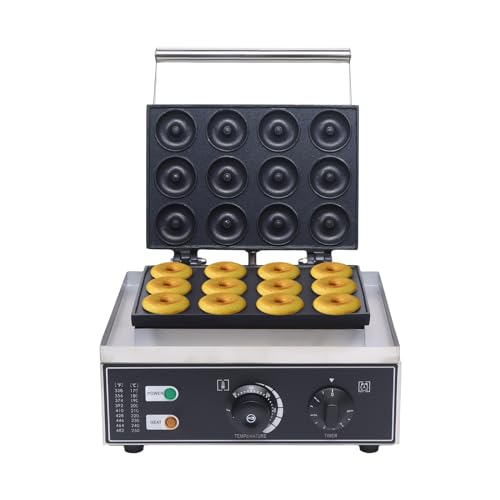 Commercial Donut Maker Machine 1550W, 12-Hole Electric Donut Baker with Timer & Temp Control 122-572°F, Non-Stick for Home Bakery Cafe Business