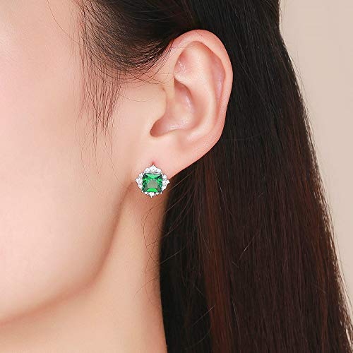 Bijoux Blu Orecchini Classici In Argento Sterling 925 Con Zircone Verde Quadrato - Eleganti Gioielli Da Donna Per Matrimonio E Serate Speciali - 3