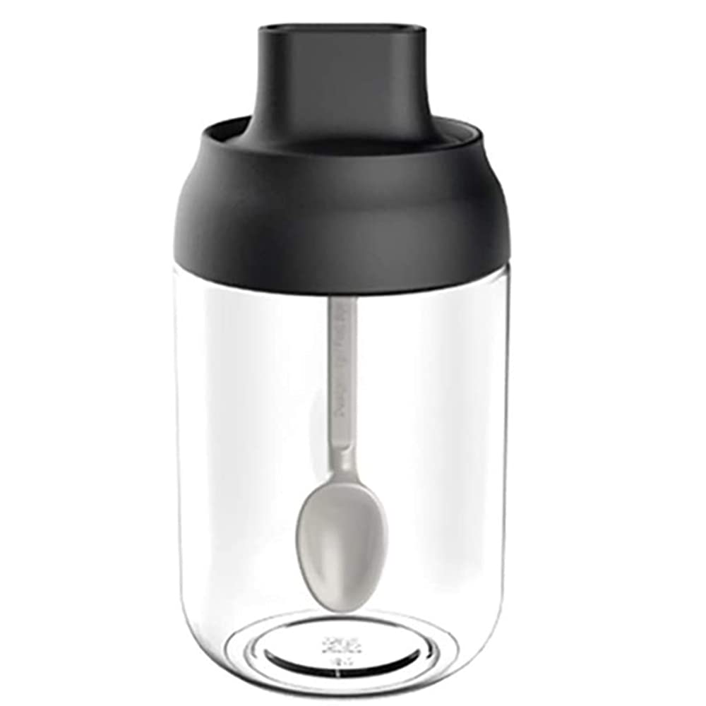 XiaoShenLu Spice Jar with Spoon Seal Sugar Salt Shaker Household Seasoning Bottle 250ml, Black