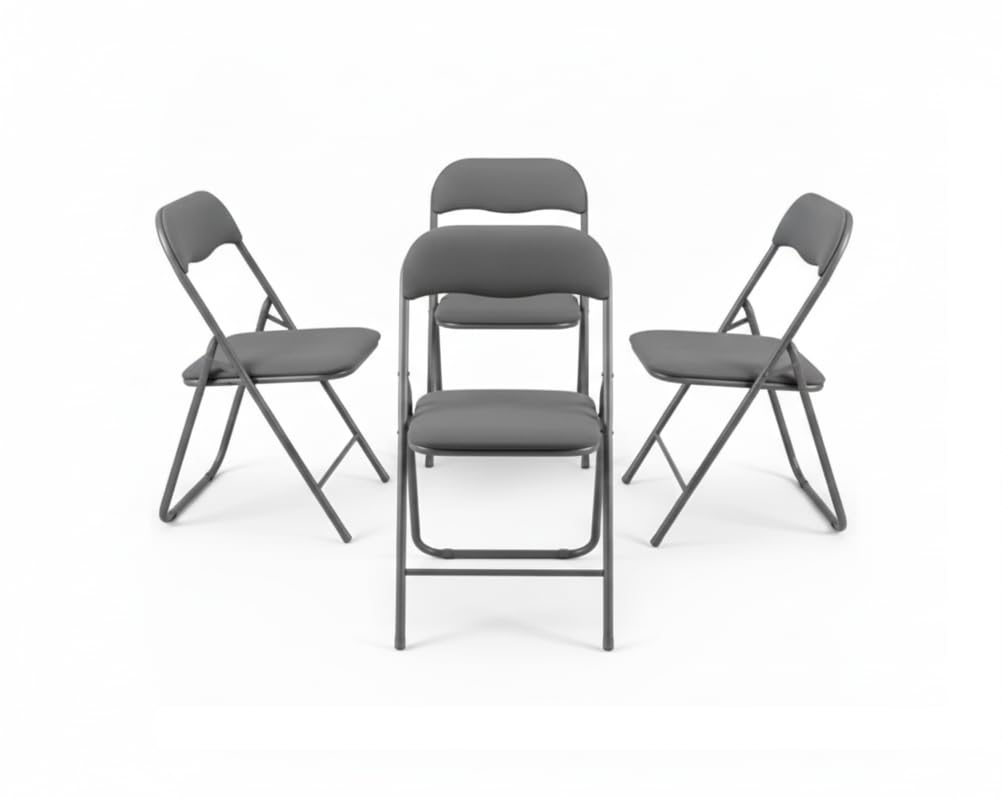 Generisch Klappstuhl 4er Set SAMT COOL GRAU | Eleganter Faltstuhl Gepolstert | Max. 100 kg | Robuster Gästestuhl, Platzsparend & Bodenschonend für Küche, Balkon & Events