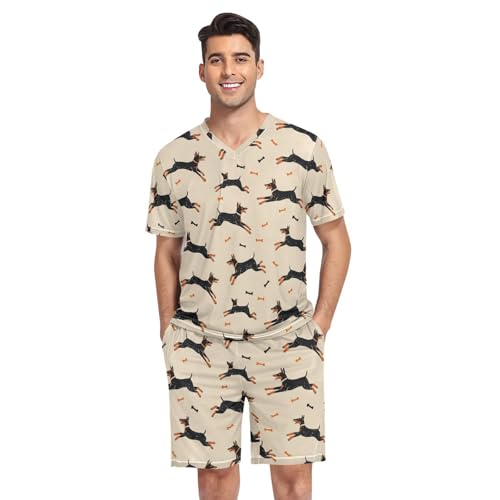 Doberman Dog Men’s Pajama Sets Short Sleeve Shirt and Pants with Soft Touch Fabric