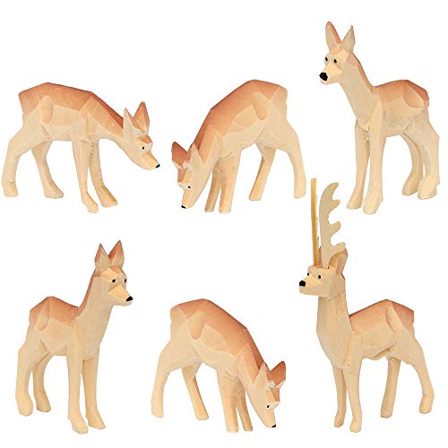 6 figuras talladas a mano para pirámide de Navidad, figuras de pirámide, madera tallada, 6 unidades de ciervos con ciervos para arco o pirámide, dimensiones de una figura: 6,5 x 1,5 x 7 cm.
