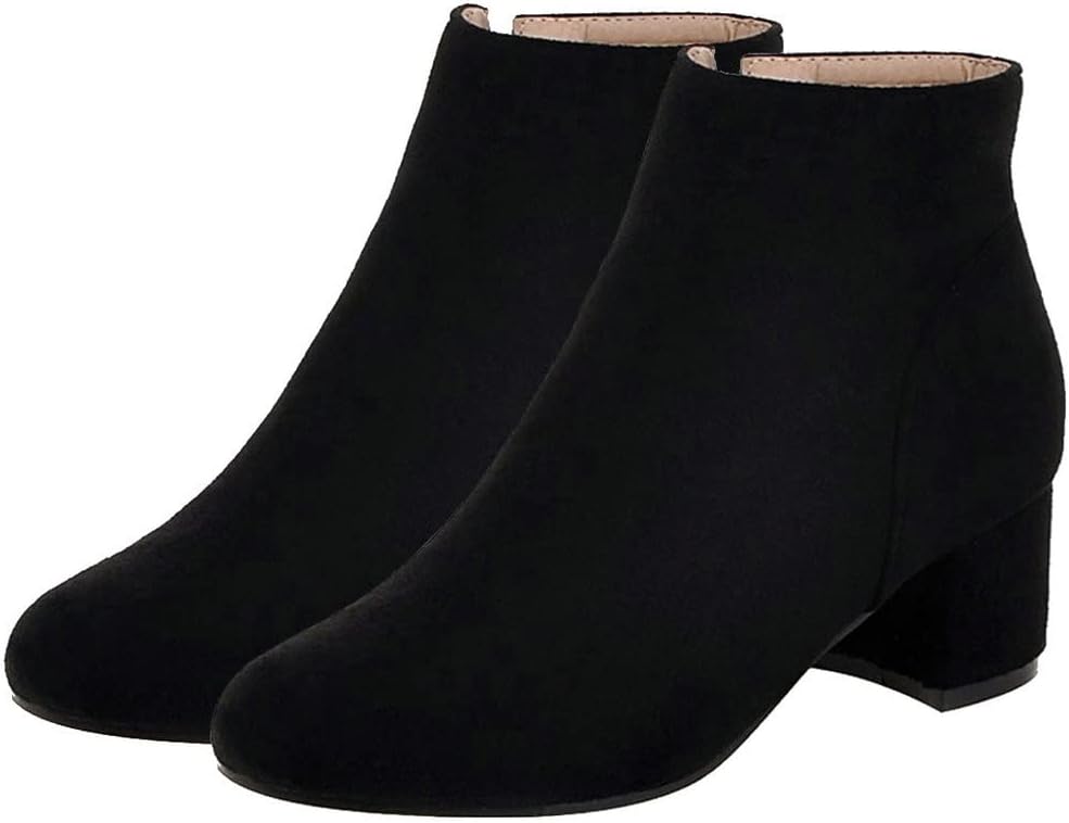 KOKOMOMO Womens Round Toe Chunky Heeled Boots Zip Up Ankle Booties