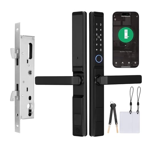 Sliding Door Smart Lock with Handle Sliding Glass Door Lock with APP Control&Keys& Fingerprint& Password&IC Crad 5 Unlock Methods