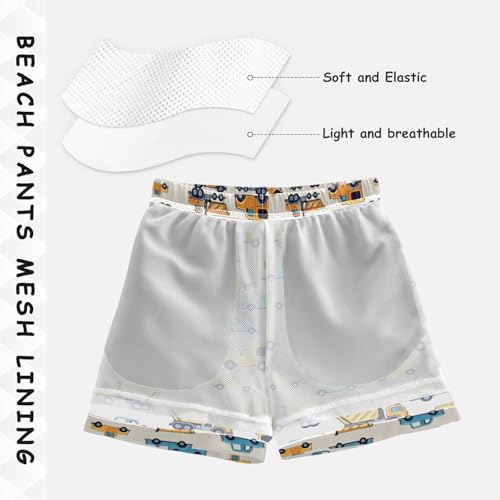 Boys Swim Trunks Quick Dry UPF 50+ Beach Board Shorts Kids Bathing Suits Swimsuit 2T Blue Yellow Car Truck4