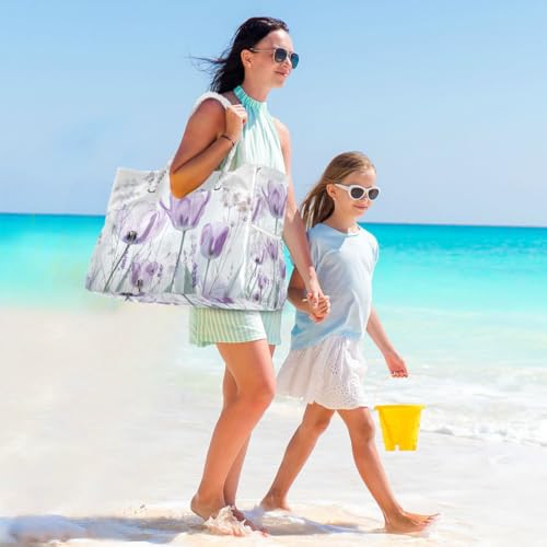 Image of Beach Tote Bags for Women, Turtle Flower Starfish Large Beach Shoulder Bag Pool Bags Purse