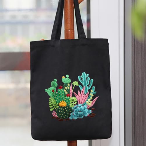 Image of Eforcase Canvas Handbag Embroidery Kit, Flower Embroidery DIY Craft Floral Tote Bag Beginner Kit Include Hoops Color Threads Needle, DIY Sewing Stamped Set