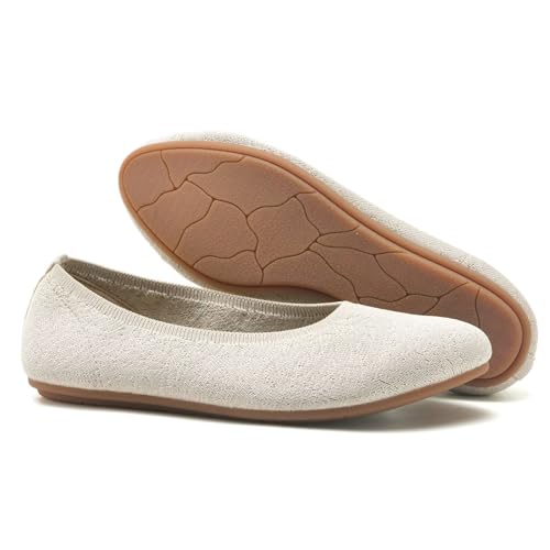 Image of Puxowe Women's Ballet Flats Breathable Knit Slip On Comfortable Round Toe Walking Shoes with Arch Support Insole for Work