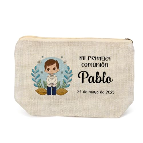Pack de 12 Neceser Personalizado,Neceser de Algodón y Yute, 16x21cm, Detalle Original, Detalles Invitados, Detalles Personalizados comunión, Regalos comunión, Regalantes (Modelo 2 Muñeco)