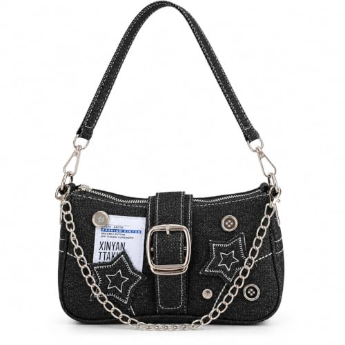 Image of Kawn Denim Shoulder Bag for Women, Canvas Aesthetic Crossbody Bag, Lightweight Hobo Handbags, Retro Messenger Bag for Teen Girls, Casual Style Jeans Purse for everyday Use with Zipper Pockets