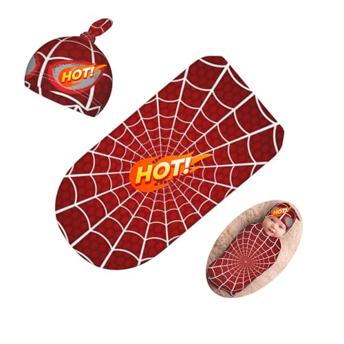 Image of Qiankang Spider Web Newborn Swaddling Blanket Beanie Hat Sets Soft Baby Receiving Funny Halloween Blanket Soft Sleeping Bag New Born Soft Sleep Sacks for Boys Girls