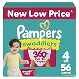 Pampers Diapers - Swaddlers 360° - Size 4, 56 Count, up to 100% Leakproof Comfy Dry Fit, Designed for Easy Changes, Pull On Baby Diaper (Packaging May Vary)