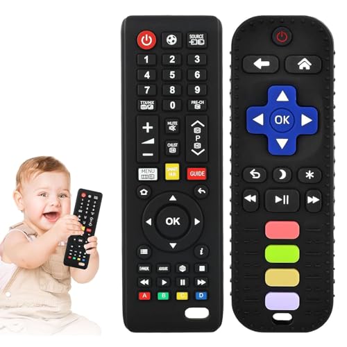 Image of 2 Pack Baby Teether Toy TV Remote Control Shape Teething Toys for Babies 3-24 Months, Chew Toys for Infants Teething Relief, Freezer BPA Free, Black