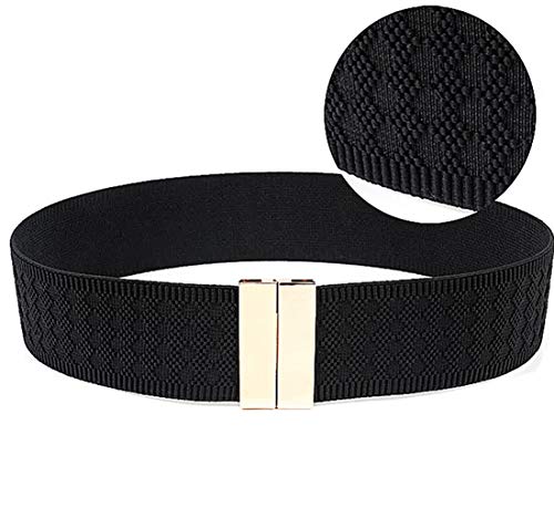 Women Elastic 2Inch Wide Waist Belts For Dress Jumpsuit With Gold Interlock Buckle Waistbands Cinch Stretch Belt2