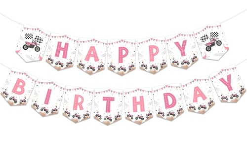 Cheereveal Decorazioni per feste di compleanno per moto da cross, motocross, con scritta "Happy Birthday", decorazione per ragazze, sport estremi, competizioni di moto, forniture per feste rosa