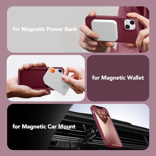 GONEZ Magnetic for iPhone 13 Case Silicone, Compatible with Magsafe, [2X Screen Protector + 2X Camera Lens Protector], Soft Slim Shockproof Protective Microfiber Lining Phone Case 6.1", Maroon by GONEZ - Used condition - Image 4