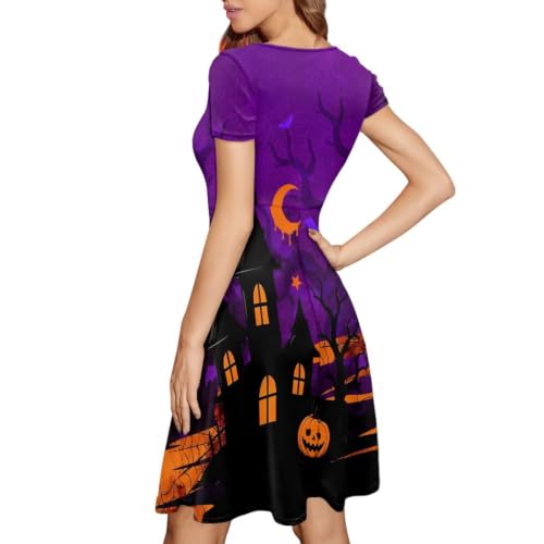 Image of Forchrinse Summer Dresses for Women Crew Neck Short Sleeve Midi Dress Casual Beach Vacation Sundress
