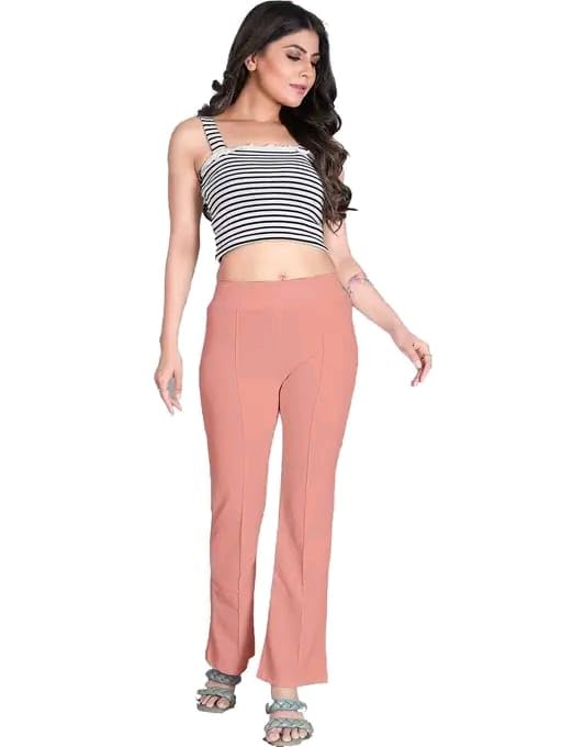 Image of Women's High-Rise Straight Leg Trousers, Relaxed Fit, Flared Style, Lint Free, Pack of 1