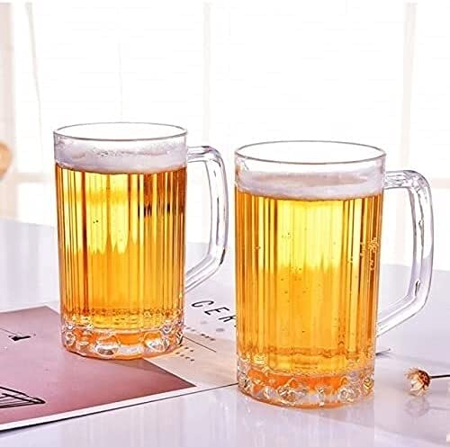 ZCX 2 tazas de cerveza transparentes de plástico de 500 ml, taza de jugo para el hogar, taza de agua tradicional con asa
