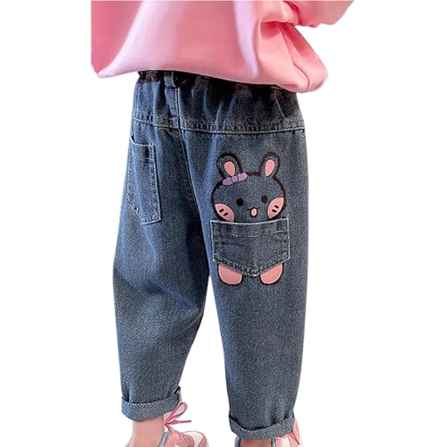 Toddler Cotton Jeans Cute Heart Embroidery Straight Denim Pants Kids Girls Retro Casual Fall School Jeans with Pockets