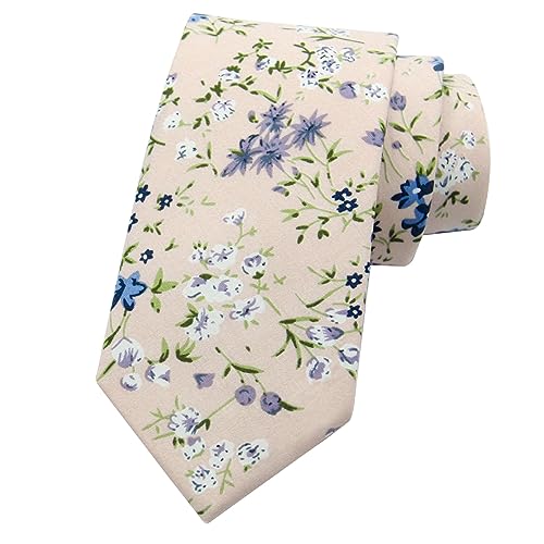 Image of Mantieqingway Men Skinny Tie Cotton Floral Necktie for Wedding Groomsmen Tie