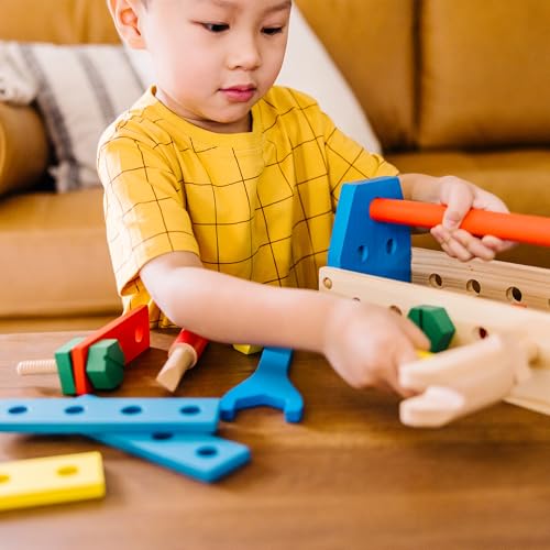 Melissa & Doug - Tragbarer Werkzeugkasten - 24-teiliges-Holzspielzeug für kreatives Baurollenspiel, für Kinder ab 3 Jahren