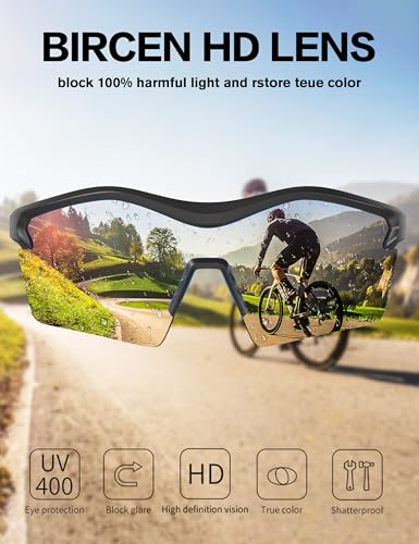 Image of BIRCEN Mens Polarized Sunglasses for Sports: TR90 Lightweight Sun Glasses Wrap Around Shades for Fishing Driving Cycling