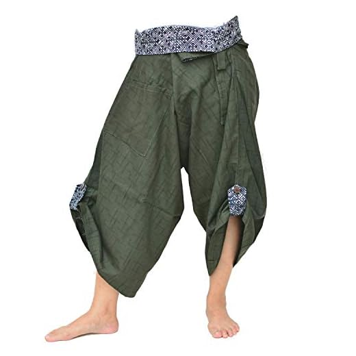 Harem Pants Women Men Yoga Ninja Pants Samurai Style (Green)