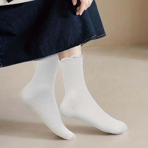 Image of Women's Ruffle Socks - White Cute Ruffled Ankle Socks for Women - Made with premium quality material - Size suitable for shoe size 5 to 9 - Pack of six pairs