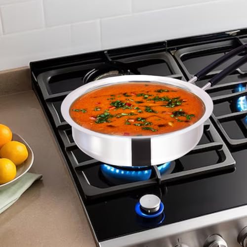 Image of KC Stainless Steel Frying Pan | Stove & Induction Safe | Easy Grip Handles | Heavy Gauge | Capacity 1.2 LTR. | Diamm. 19 cm