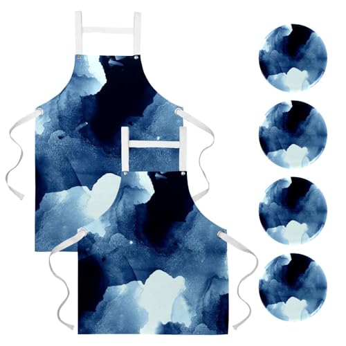 Tablier de cuisine aquarelle bleue pour pâtisserie et bistrots stylés